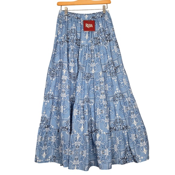 Reba Dresses & Skirts - Reba NEW Women 6 Tiered Maxi Skirt Blue Bandana Paisley Lyocell Coastal Cowgirl